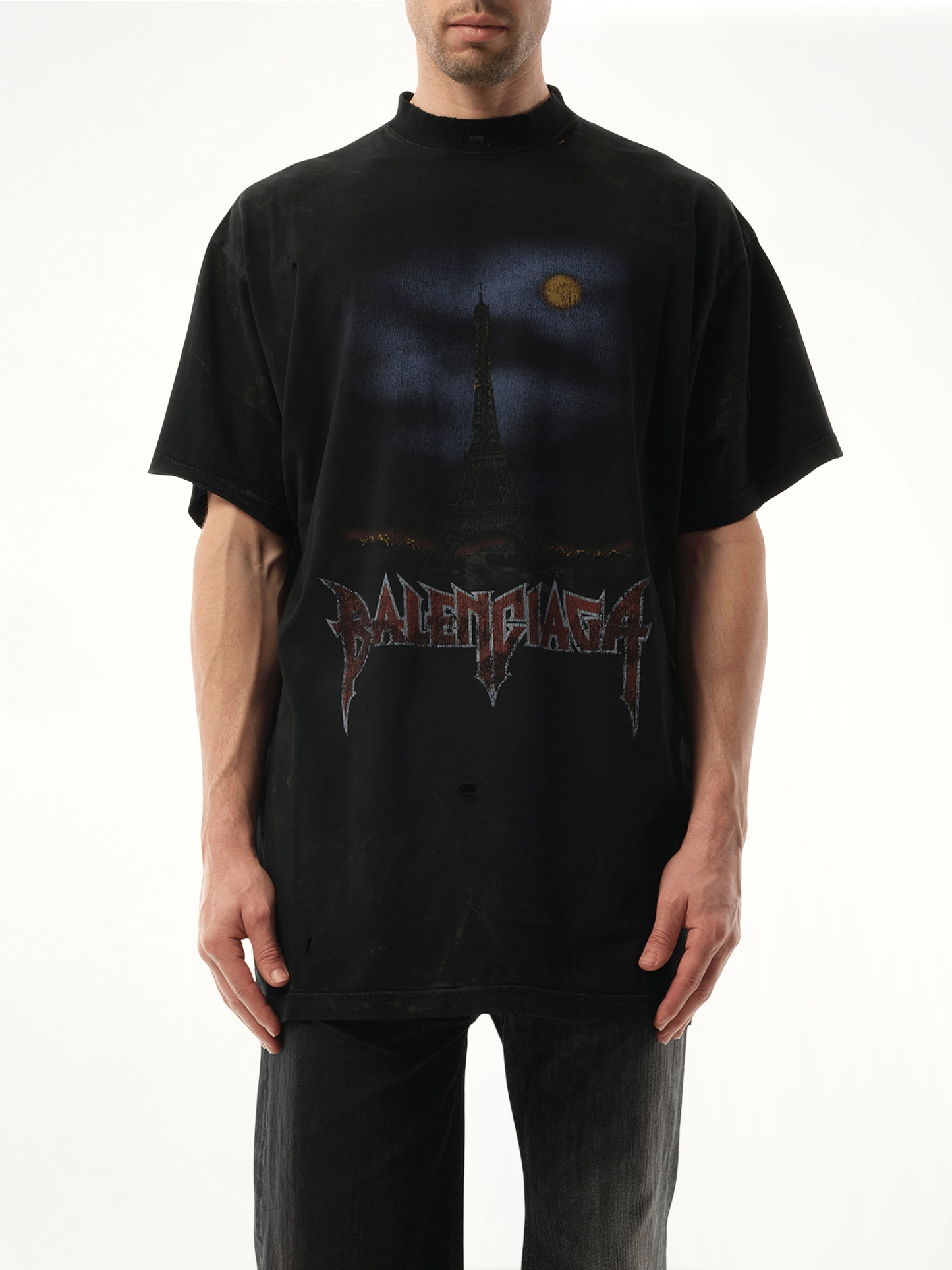 Paris Moon Oversized T-Shirt in Washed Black