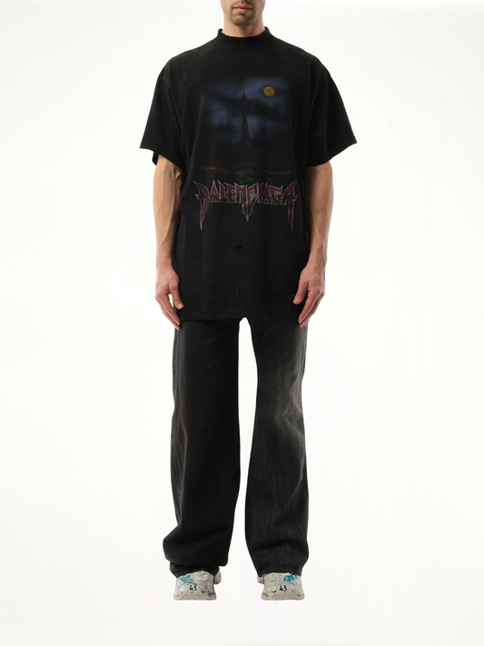 Paris Moon Oversized T-Shirt in Washed Black