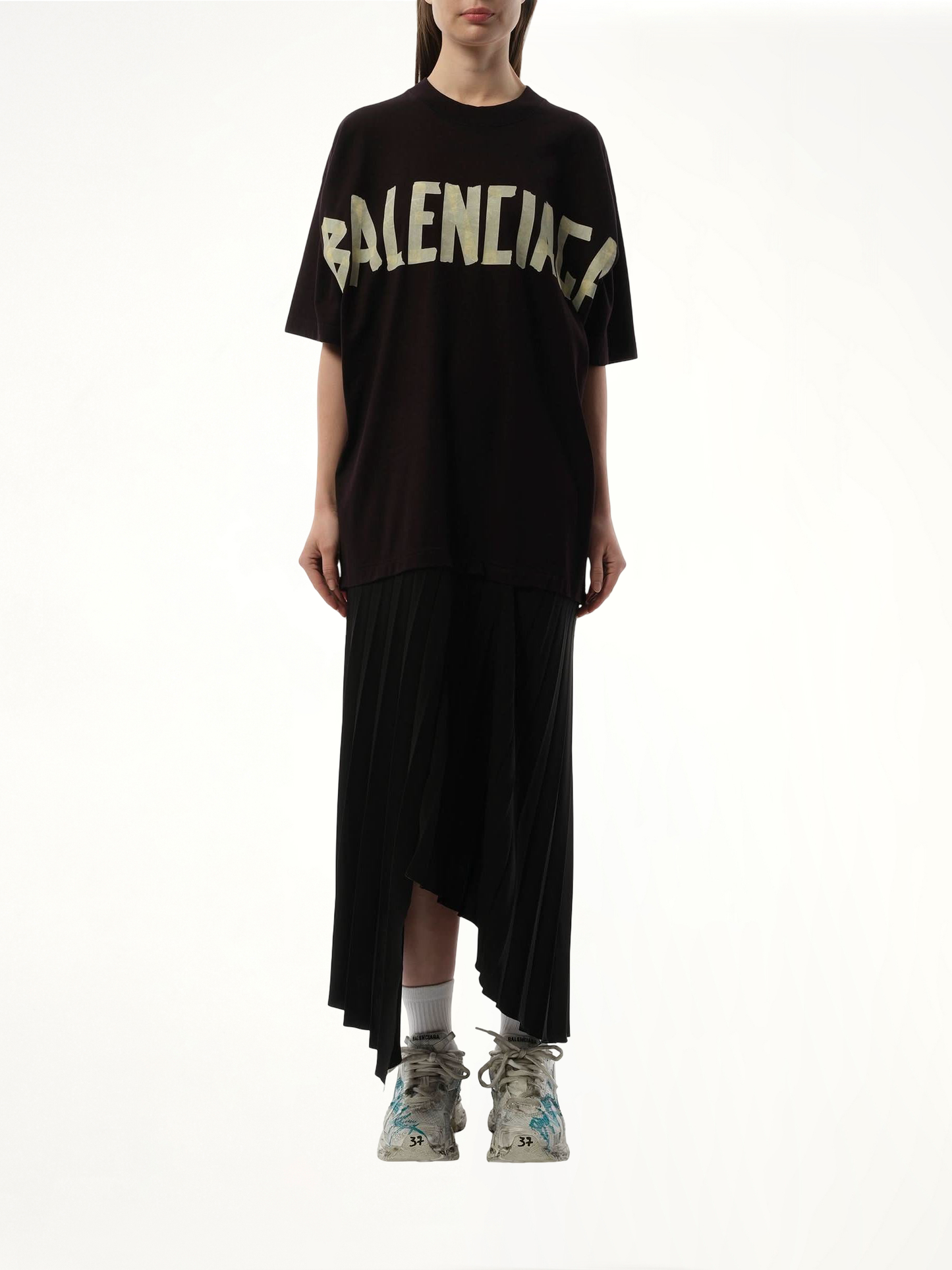 T-Shirt Pleated Dress in Black