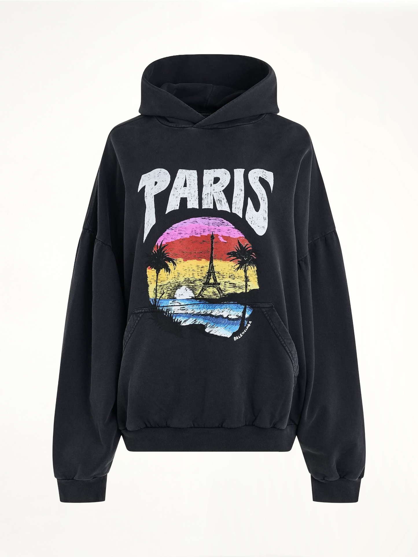 Handwritten Logo Round Hoodie in Faded Black/White