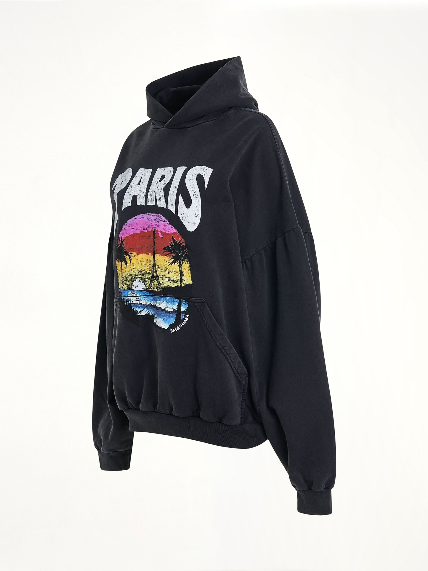 Handwritten Logo Round Hoodie in Faded Black/White