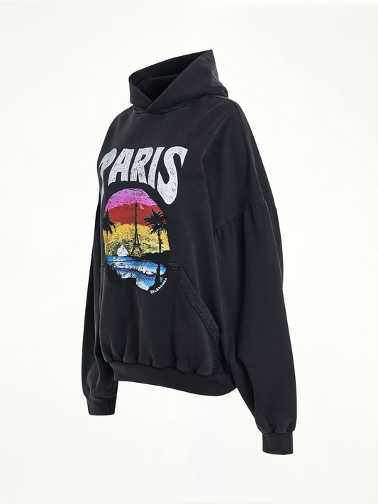 Handwritten Logo Round Hoodie in Faded Black/White