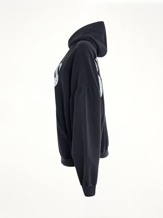 Handwritten Logo Round Hoodie in Faded Black/White