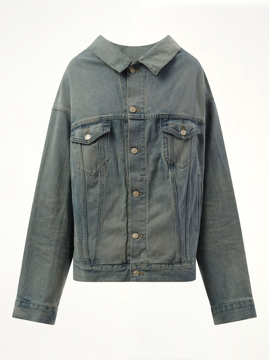Off Shoulder Selvedge Denim Jacket in Blue