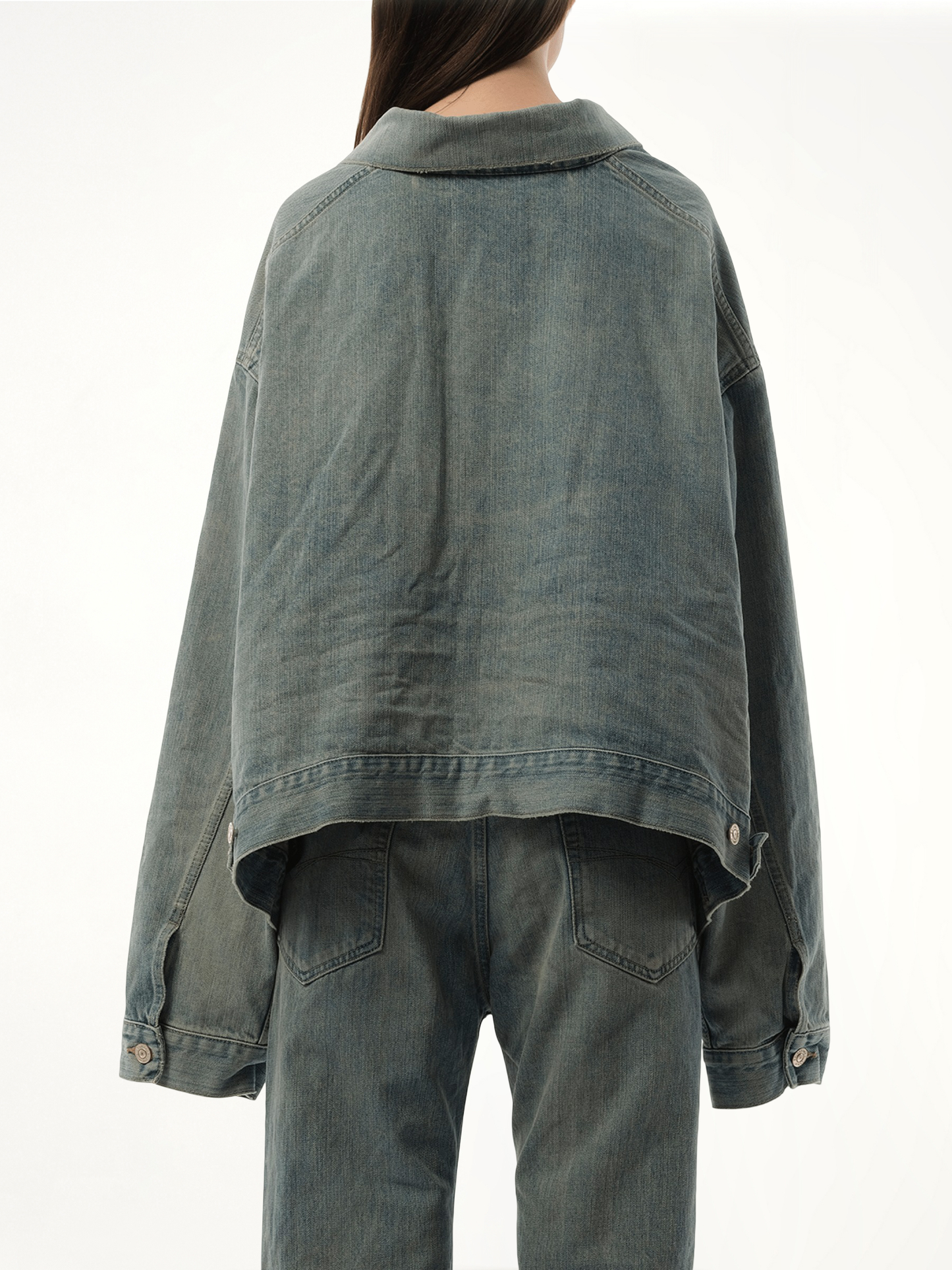 Off Shoulder Selvedge Denim Jacket in Blue