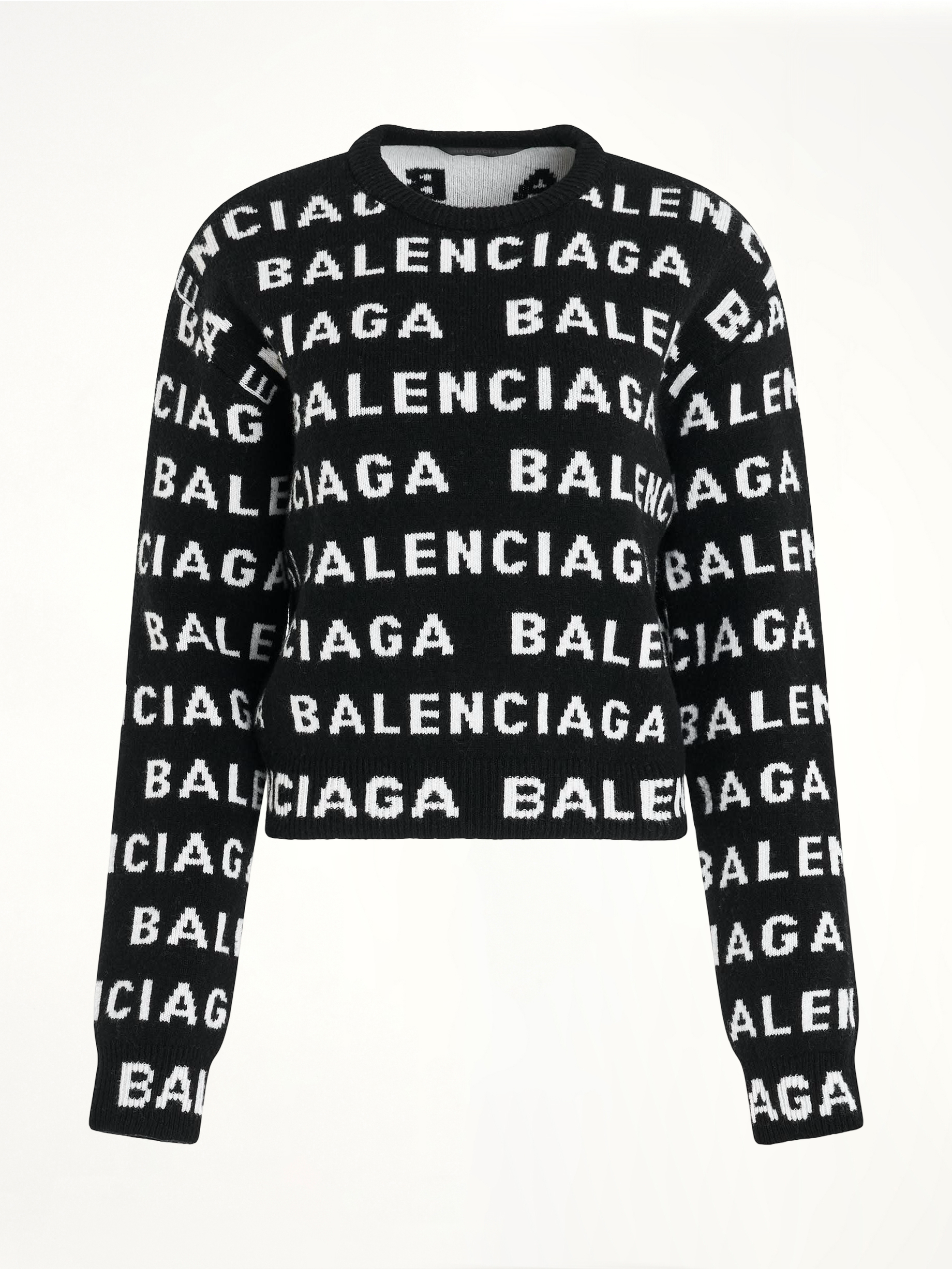 All-Over Logo Cropped Sweater in Black/White