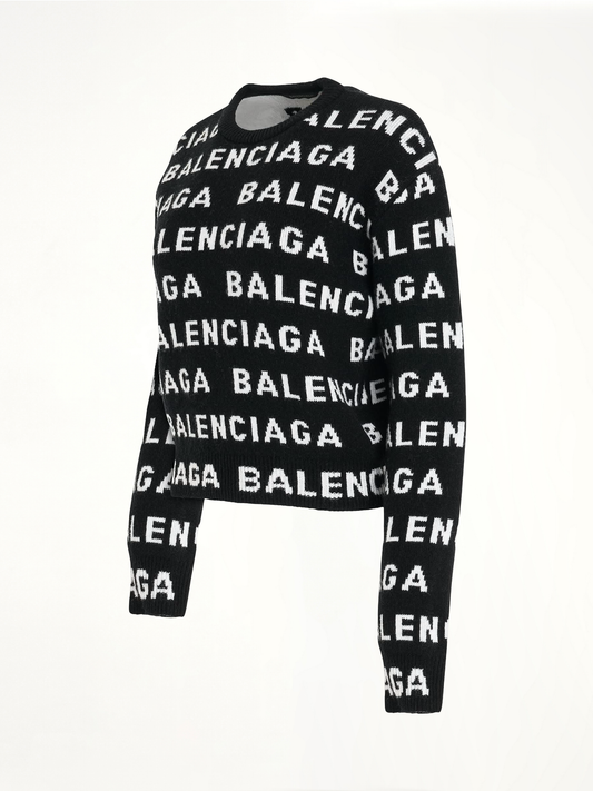 All-Over Logo Cropped Sweater in Black/White