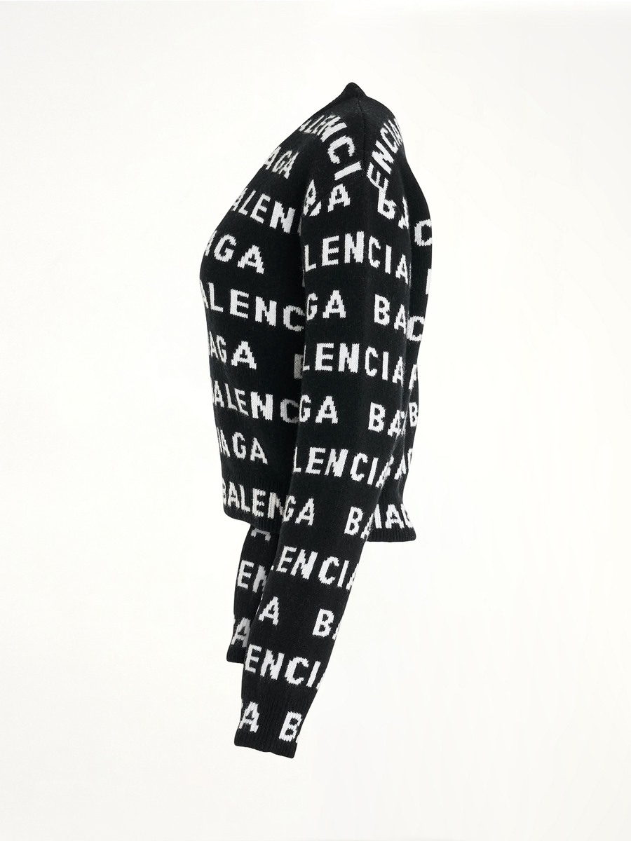 All-Over Logo Cropped Sweater in Black/White