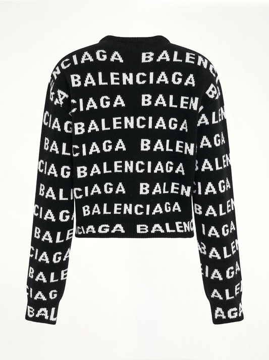 All-Over Logo Cropped Sweater in Black/White