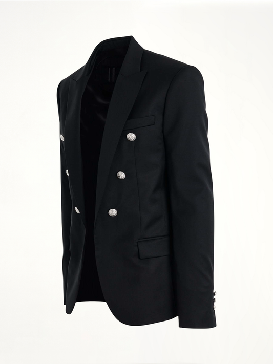 Wool 6 Button Jacket in Black