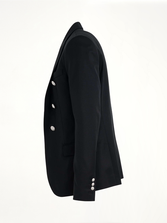 Wool 6 Button Jacket in Black