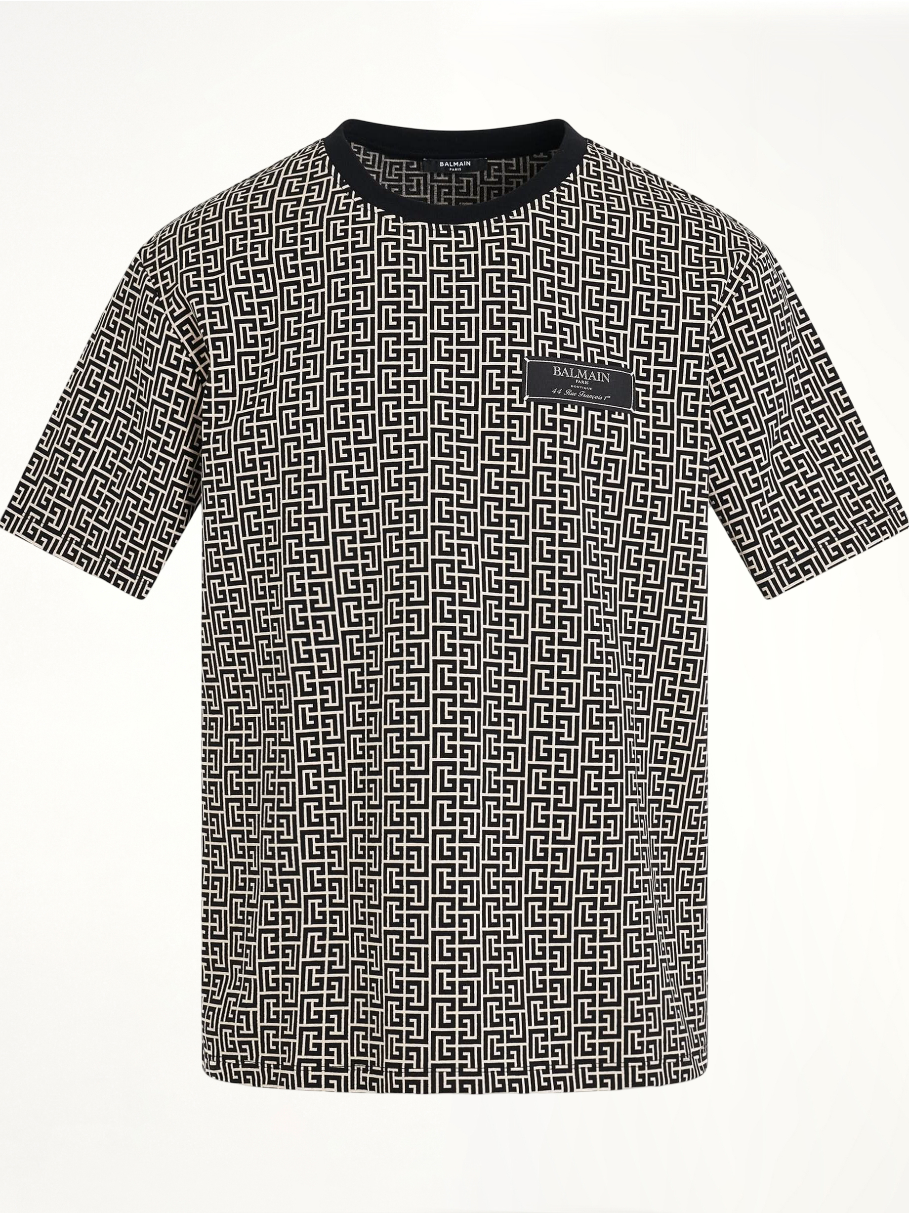 Monogram Jacquard Signature Label T-Shirt in Ivory/Black