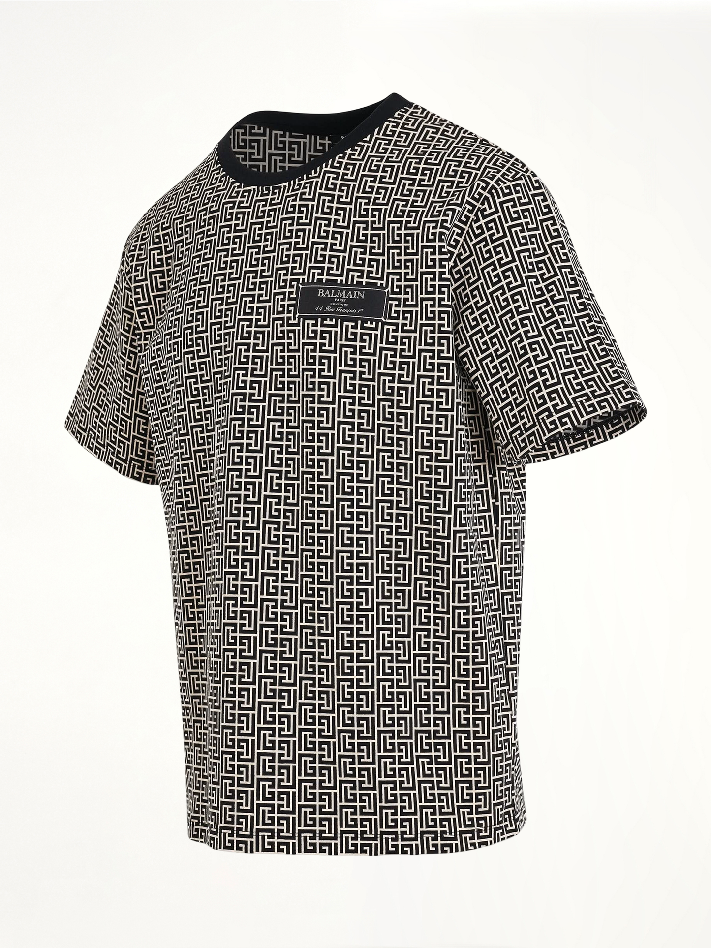 Monogram Jacquard Signature Label T-Shirt in Ivory/Black