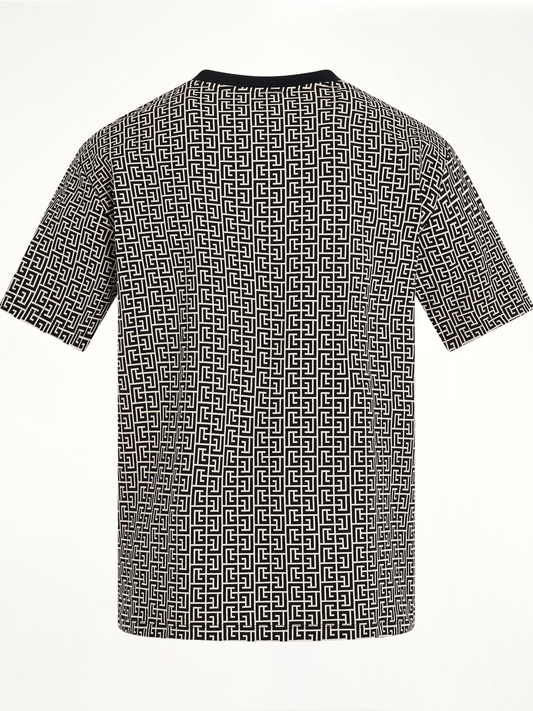 Monogram Jacquard Signature Label T-Shirt in Ivory/Black