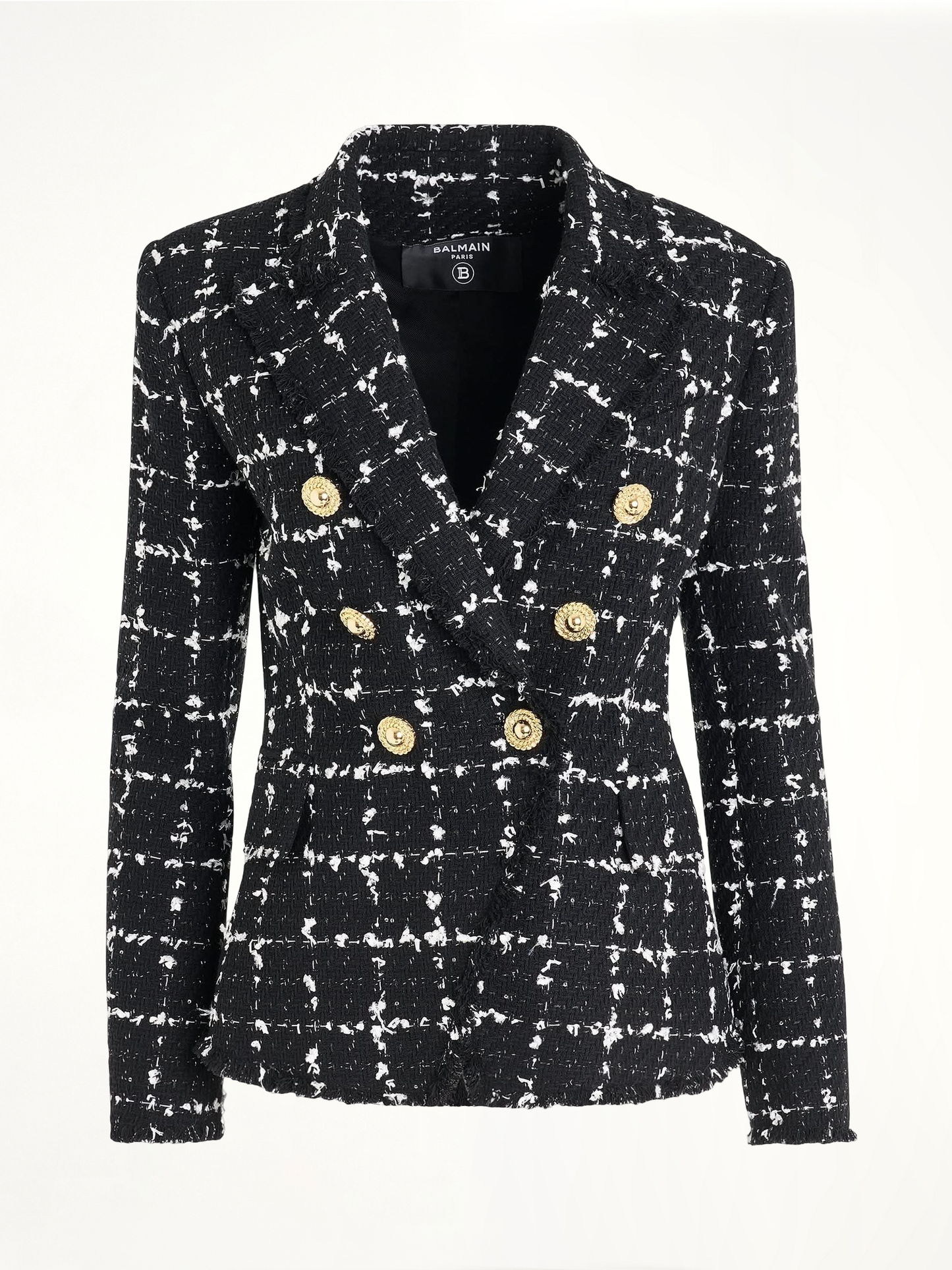 6 Button Double Breasted Tweed Jacket in Black/White/Silver