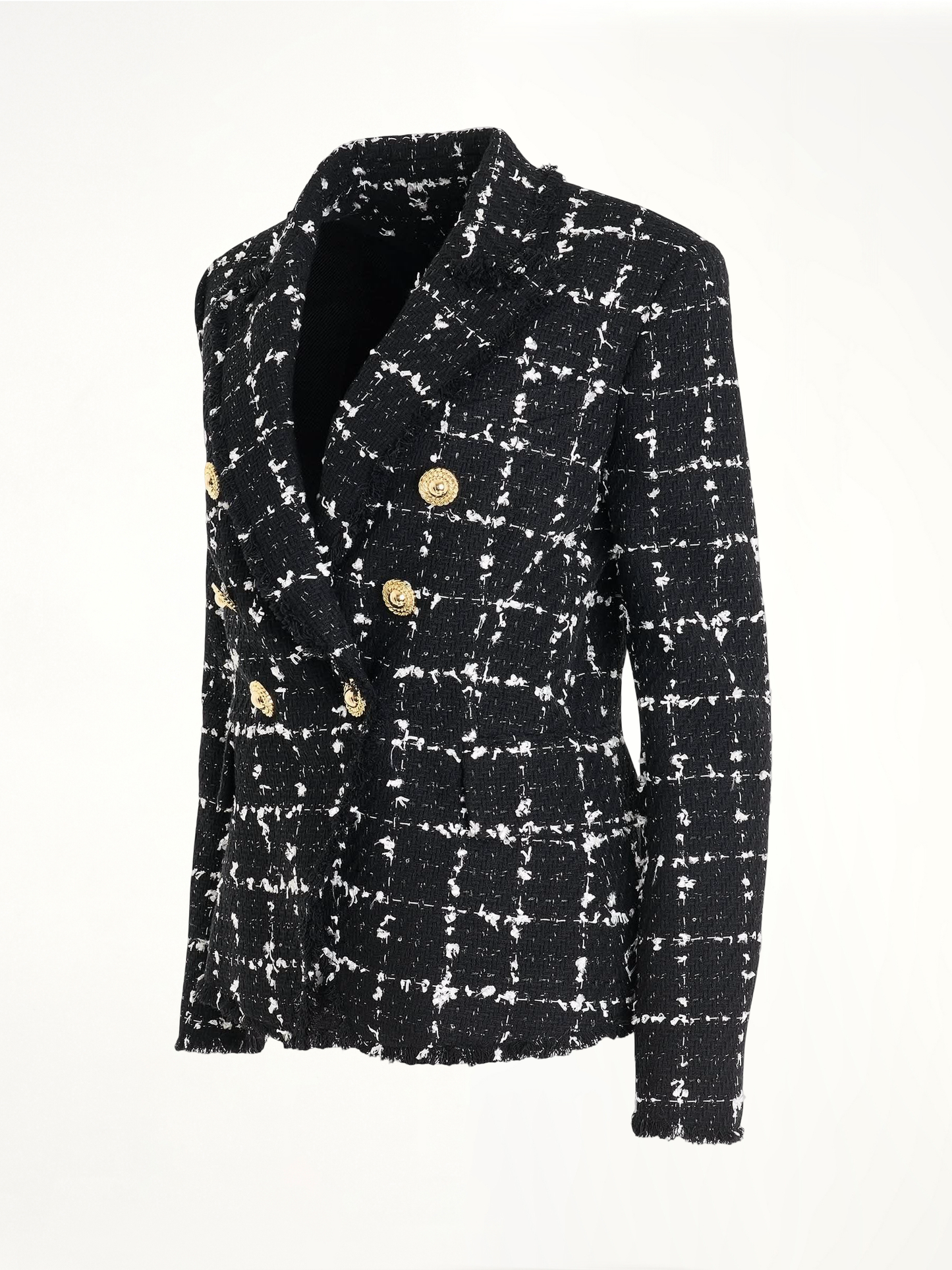 6 Button Double Breasted Tweed Jacket in Black/White/Silver