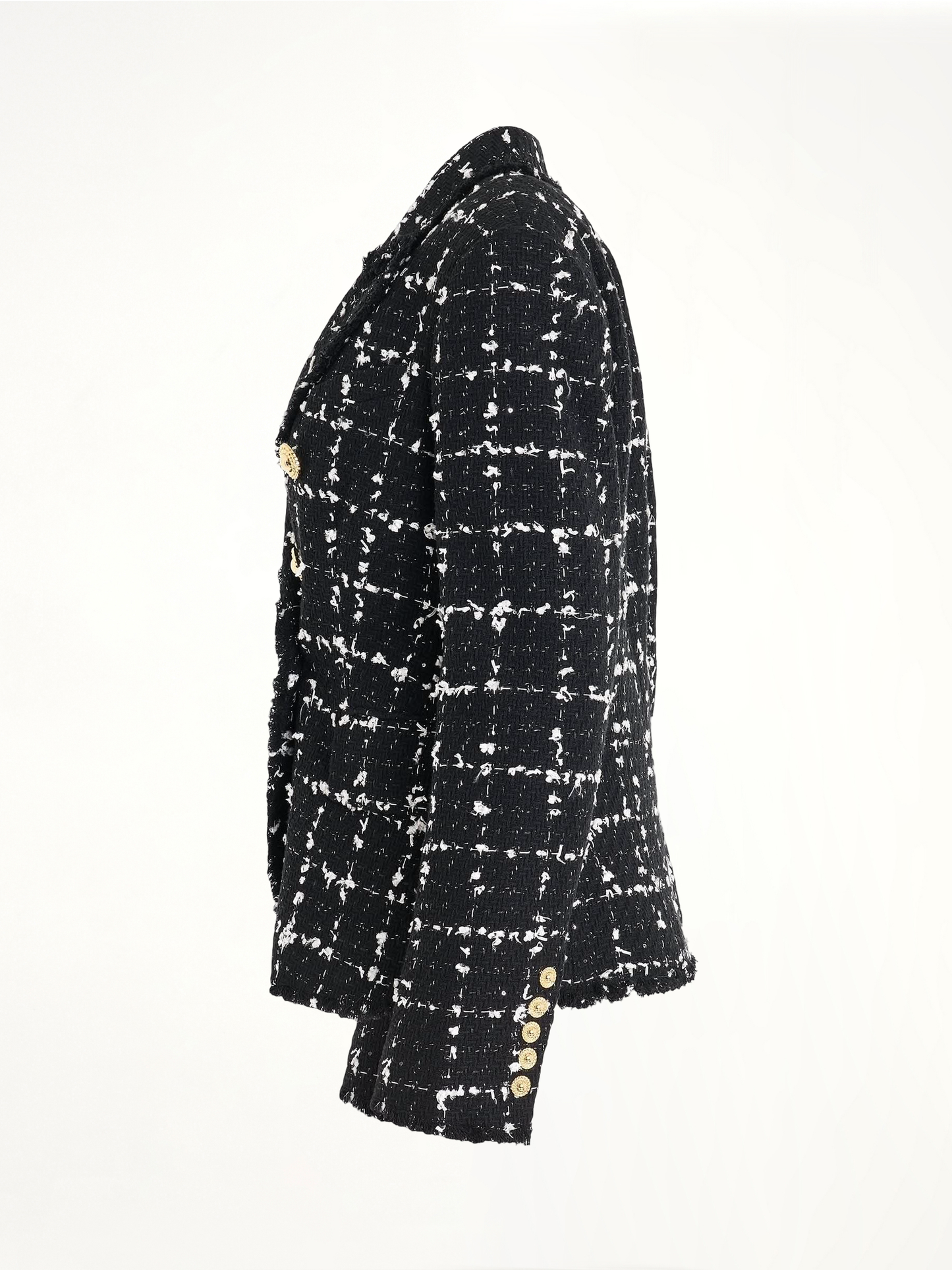 6 Button Double Breasted Tweed Jacket in Black/White/Silver