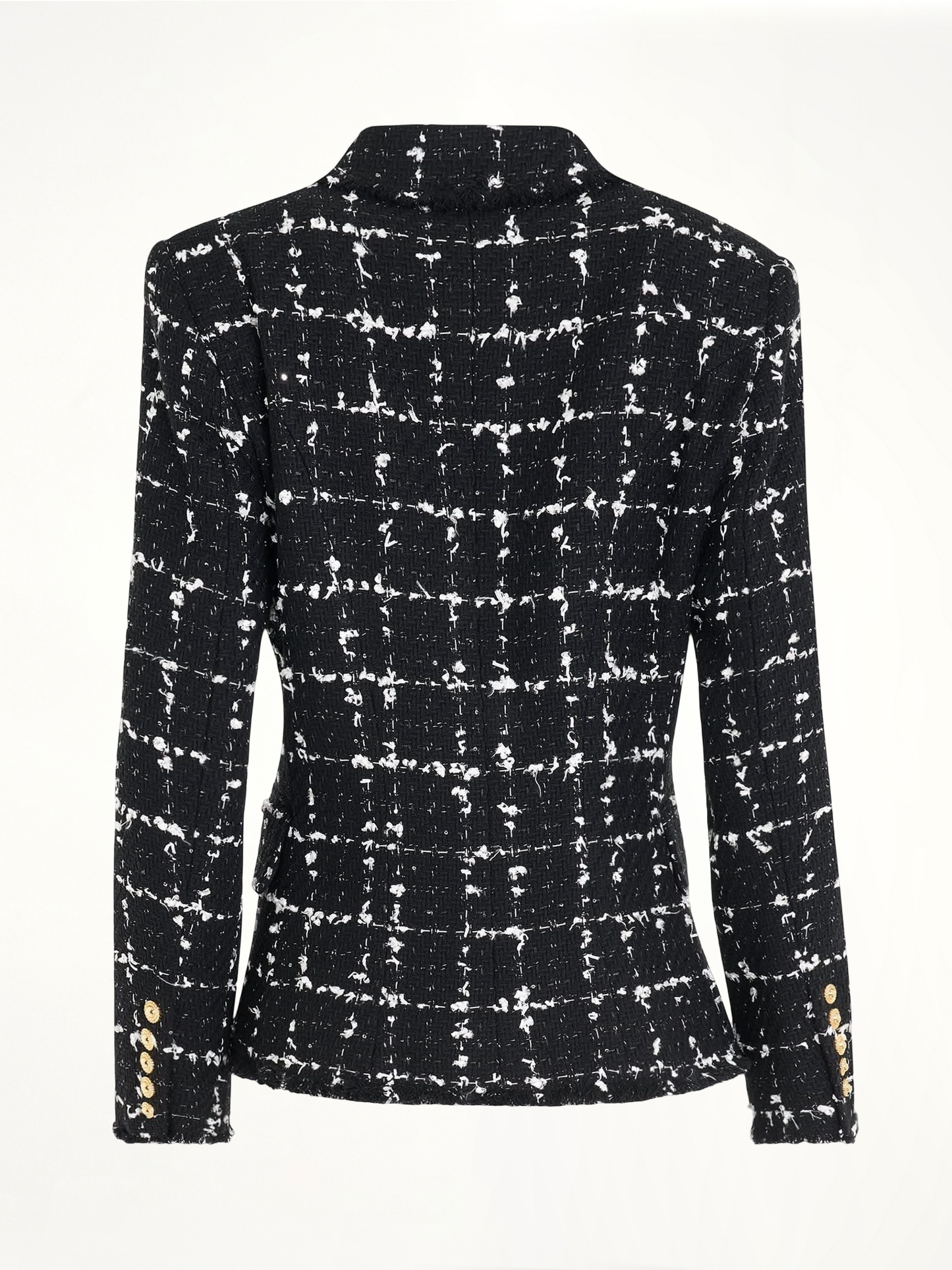 6 Button Double Breasted Tweed Jacket in Black/White/Silver