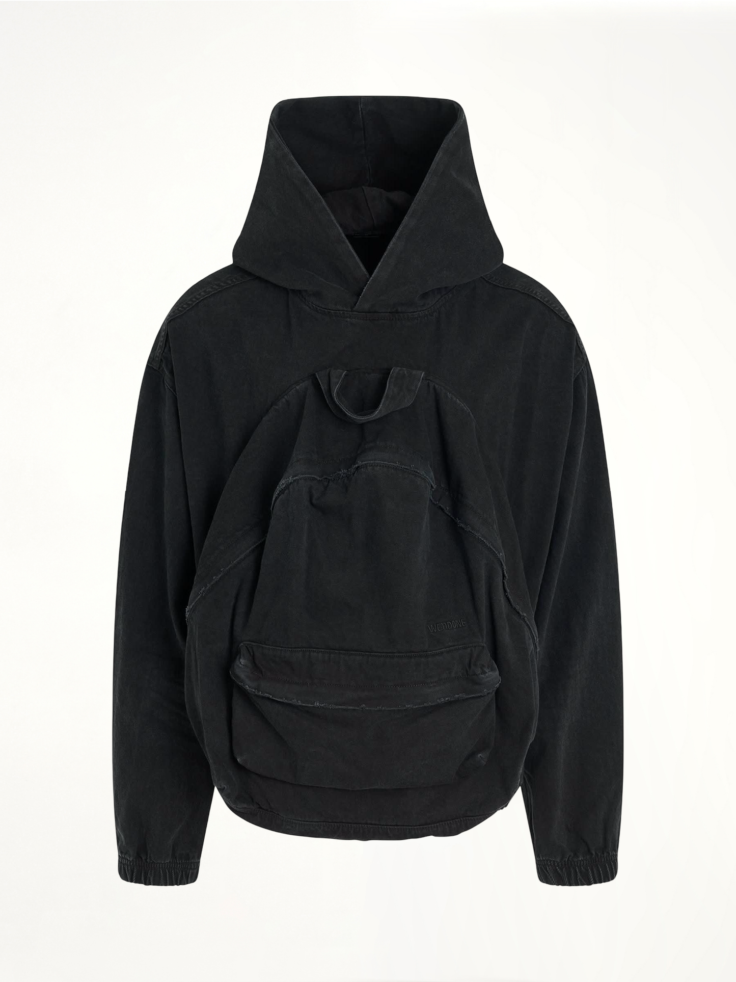 Bag Shaped Craft Denim Hoodie in Black