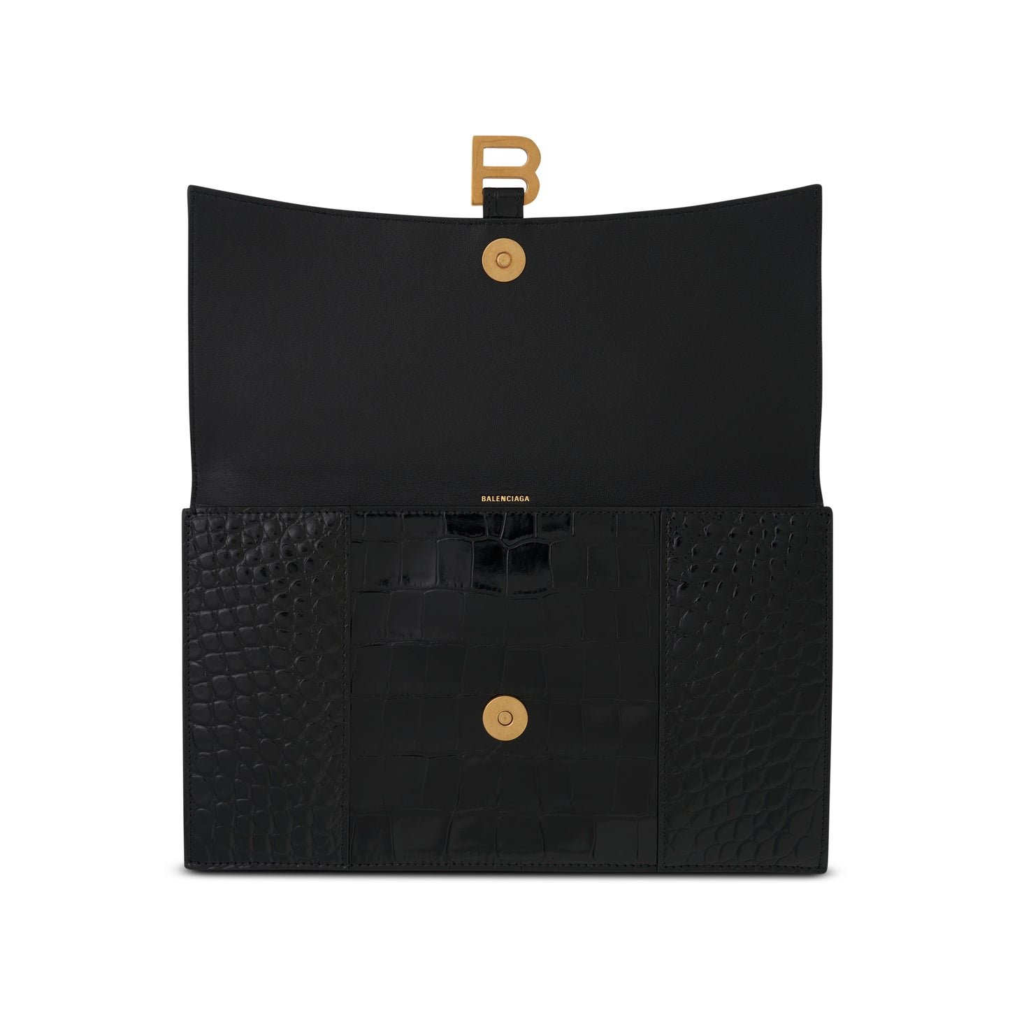 Hourglass Flat Pouch With Flap in Black