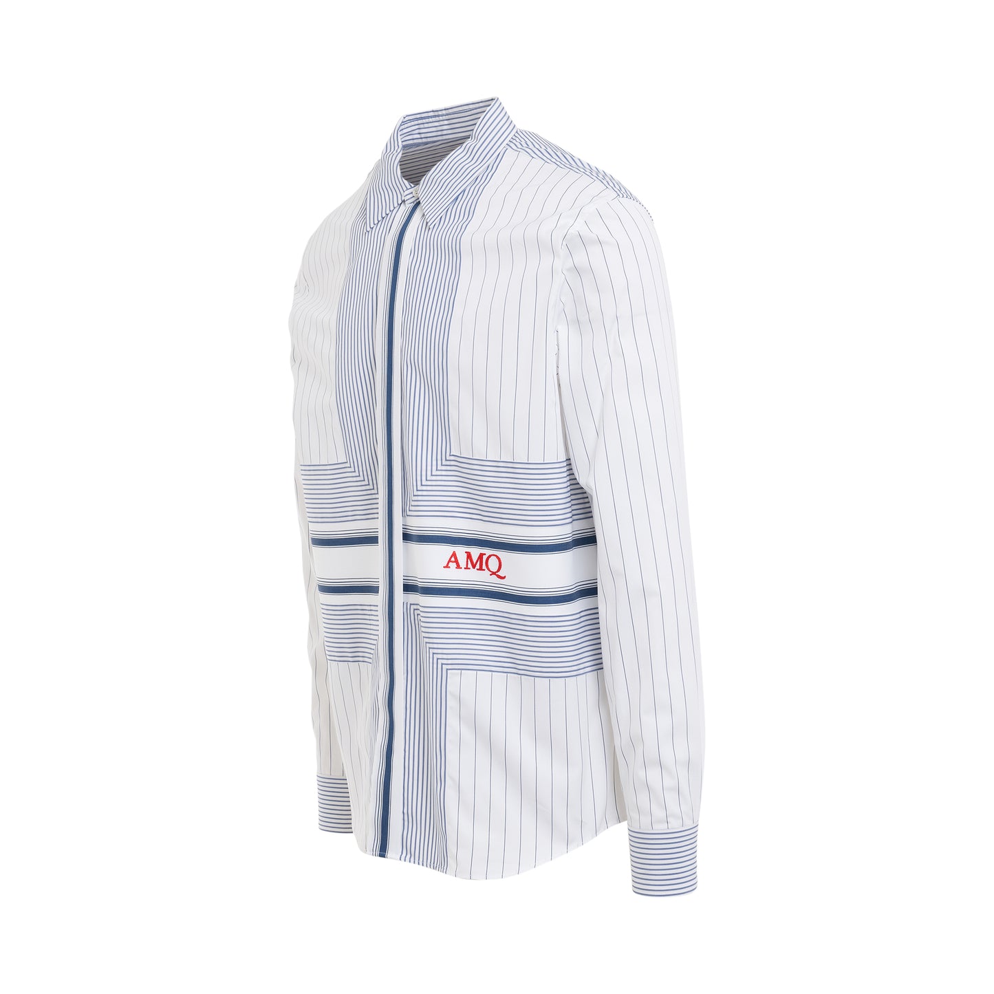 Wide Stripe Folded Placket Shirt in White/Blue