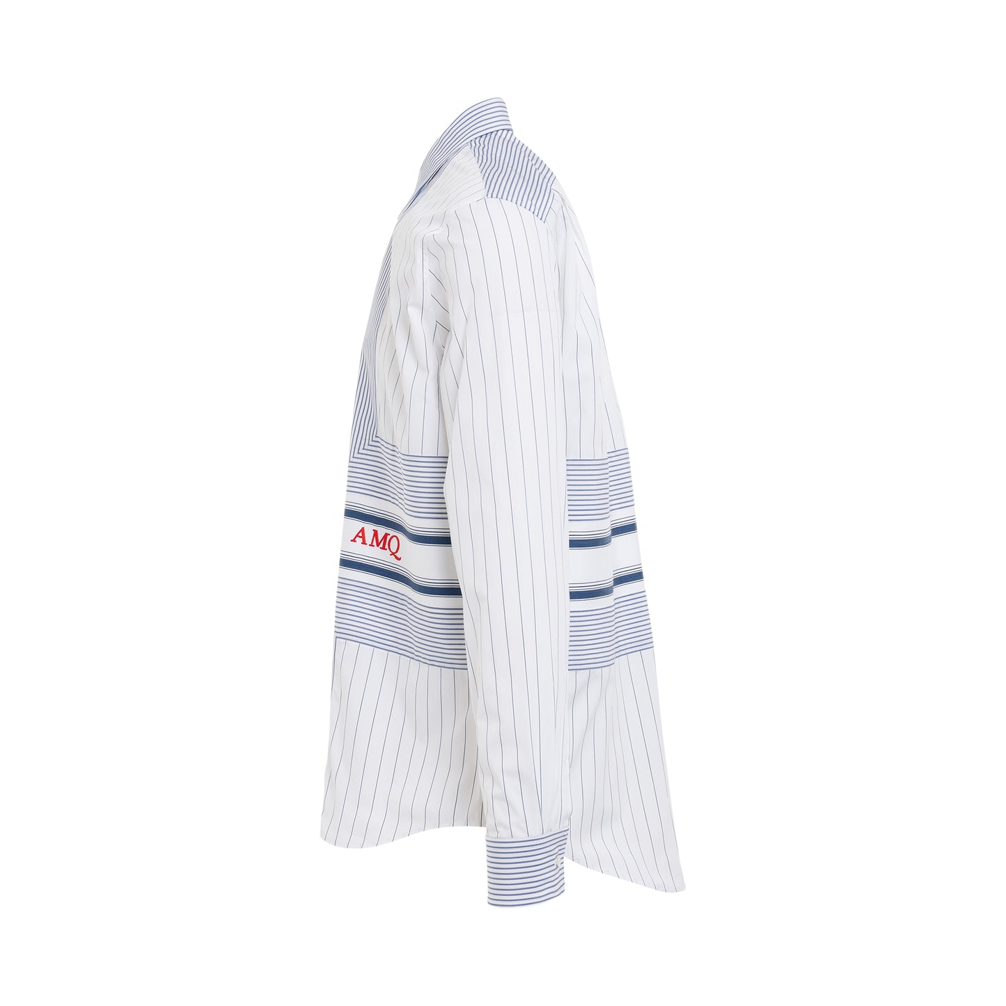 Wide Stripe Folded Placket Shirt in White/Blue