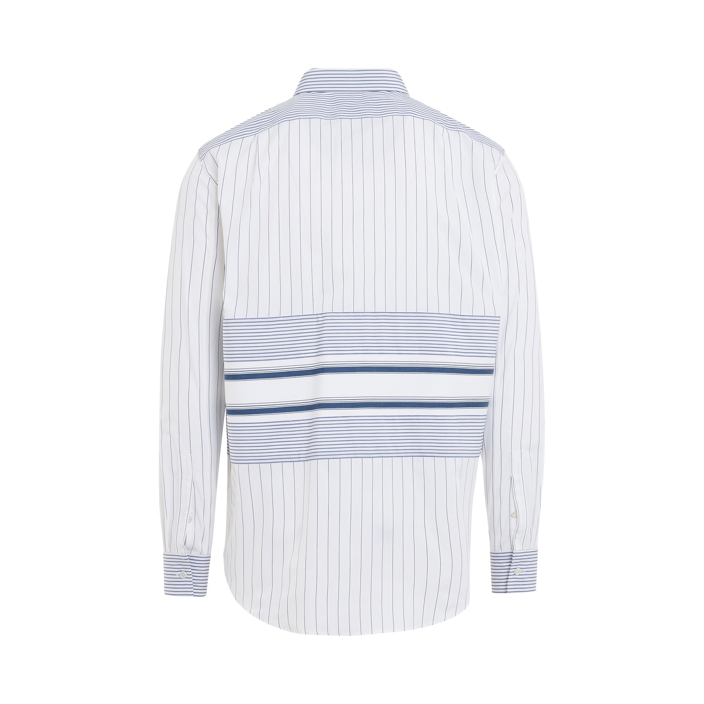 Wide Stripe Folded Placket Shirt in White/Blue