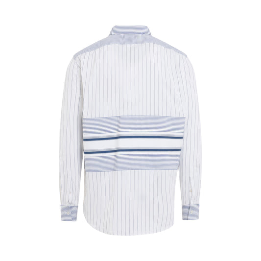 Wide Stripe Folded Placket Shirt in White/Blue