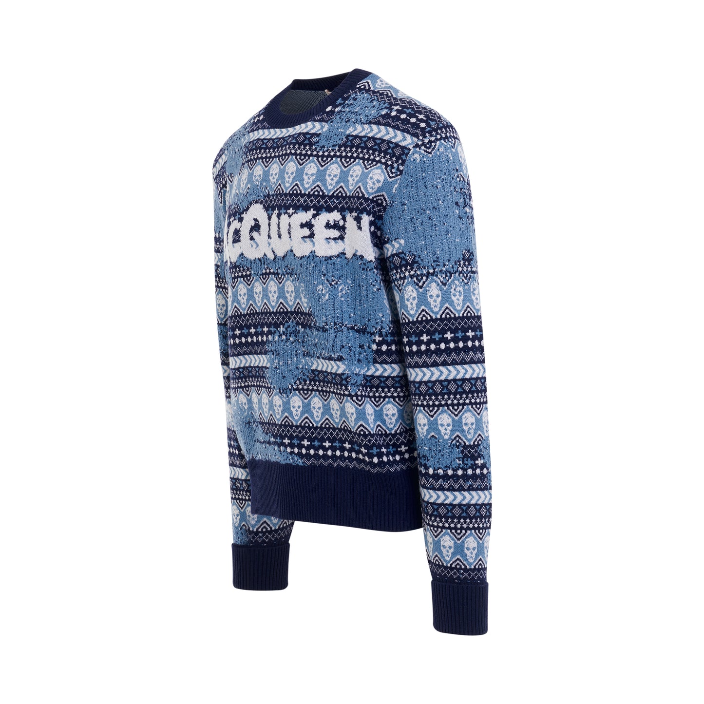 Logo Graffiti Crew Neck Jumper in Dark Blue/Ivory