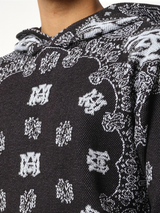 黑色/白色印花头巾连帽衫