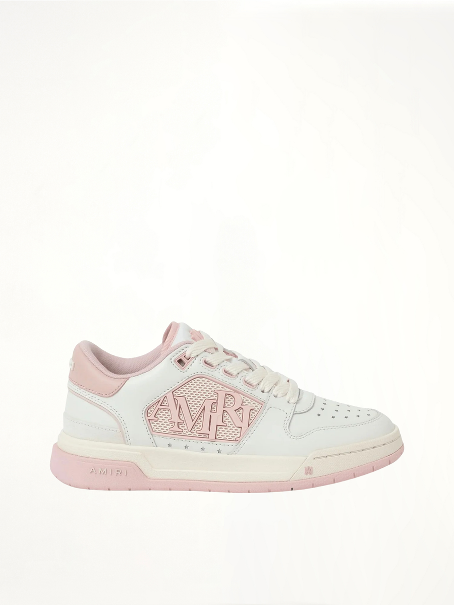 Classic Low Sneaker in White/Pink Side View | AMIRI