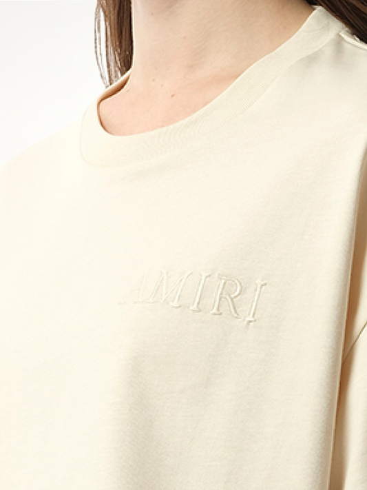 Amiri Embroidered Cropped T-Shirt in Alabaster