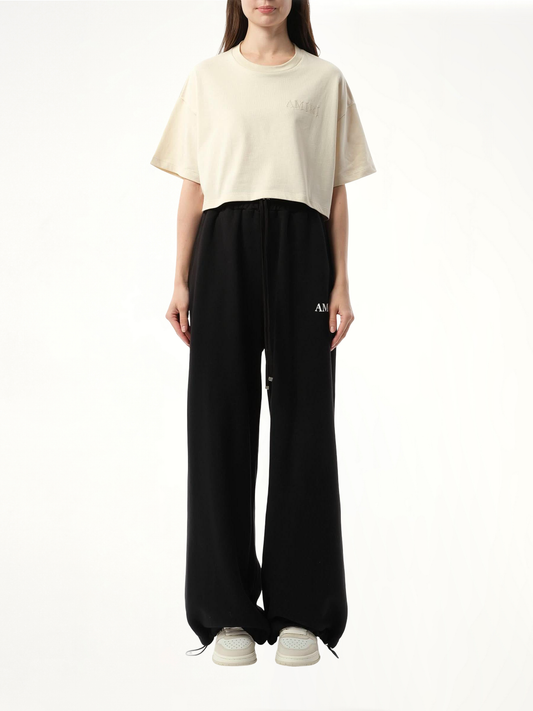 Amiri Embroidered Cropped T-Shirt in Alabaster