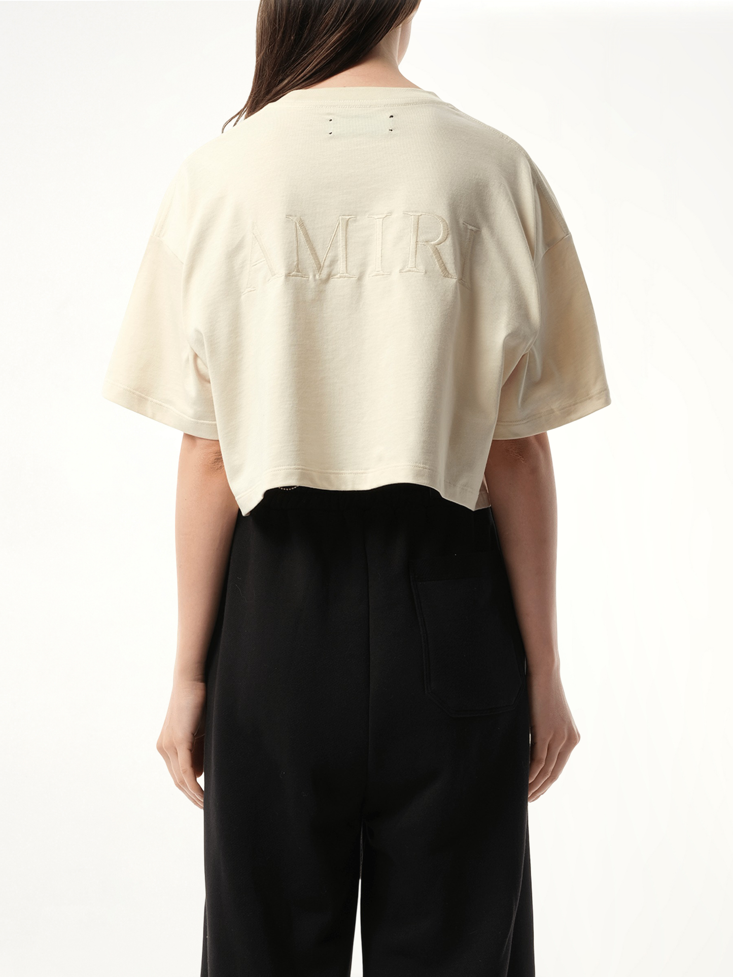 Amiri Embroidered Cropped T-Shirt in Alabaster