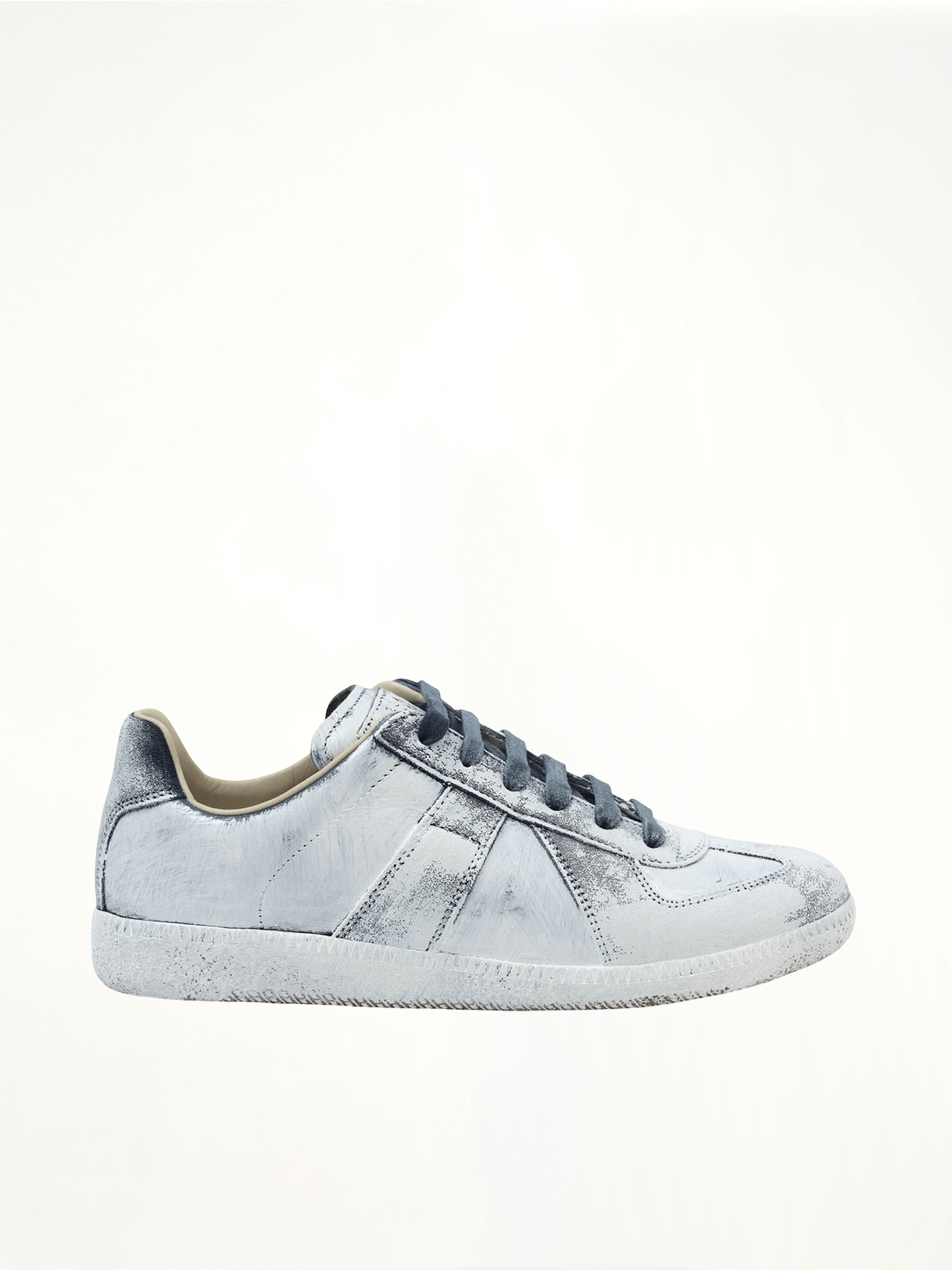Replica Painted Leather Sneakers in White/Blue