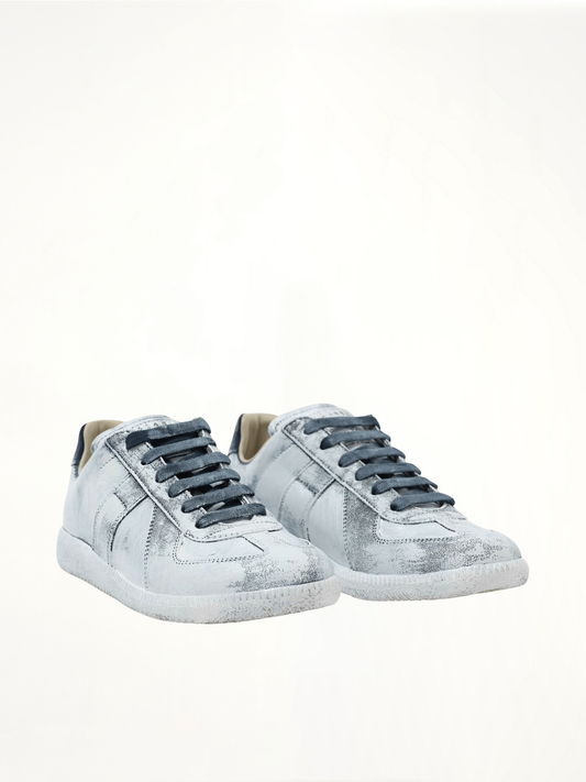 Replica Painted Leather Sneakers in White/Blue