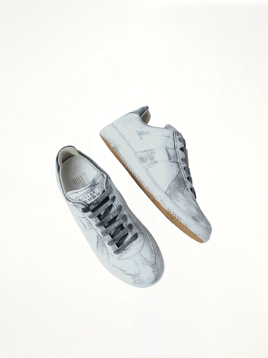 Replica Painted Leather Sneakers in White/Blue