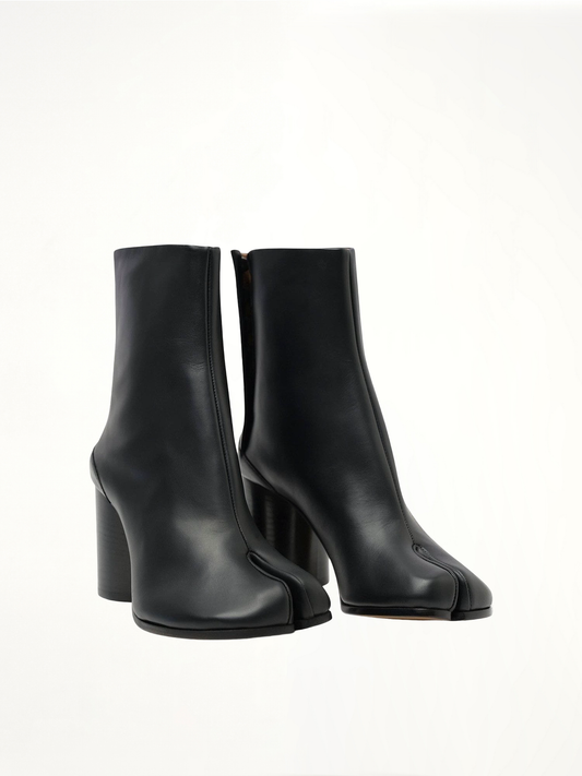 Tabi Leather Boots 8cm Heel in Black