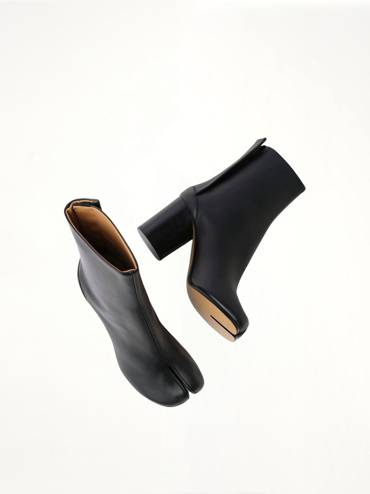 Tabi Leather Boots 8cm Heel in Black