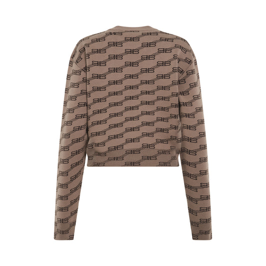 Monogram Cropped Sweater in Beige/Black