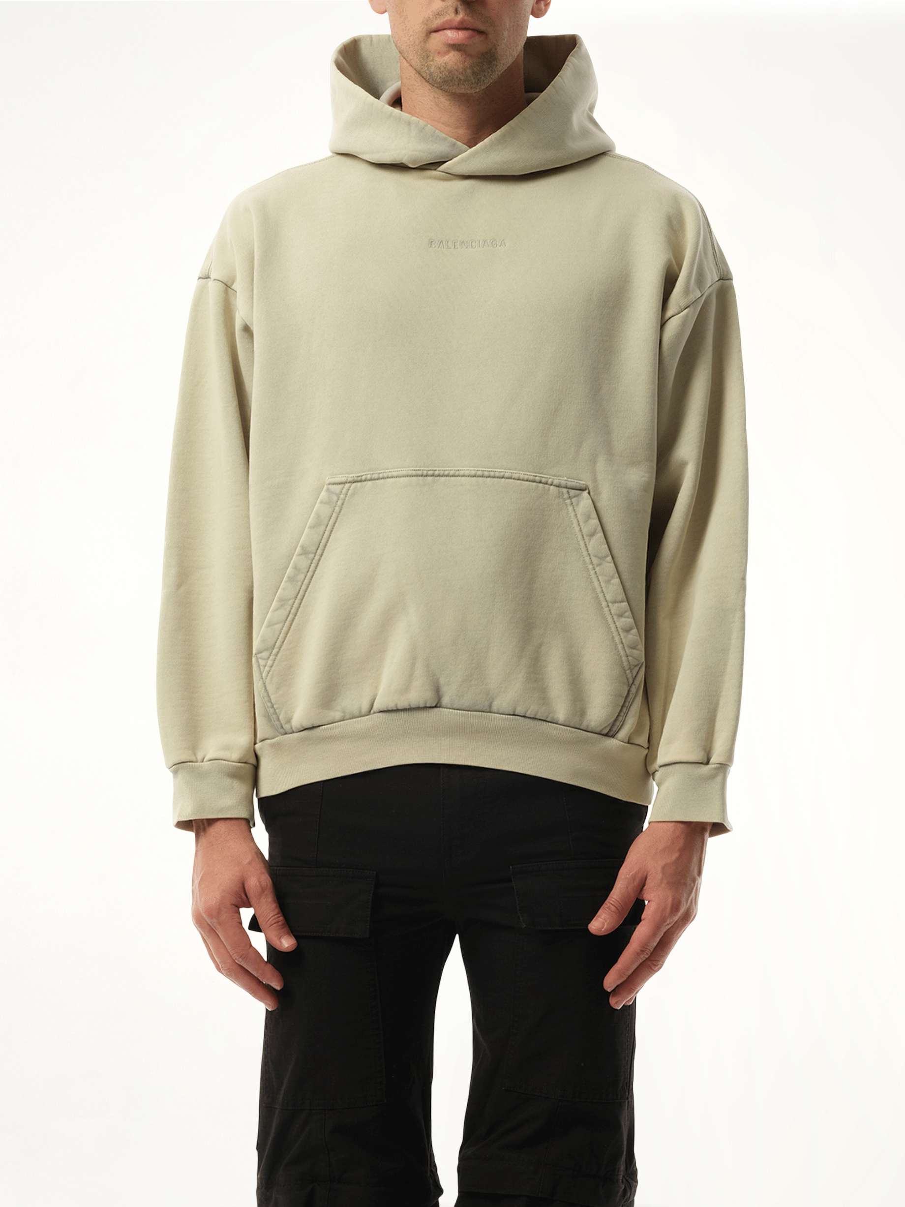 Back Embroidered Medium Fit Hoodie in Cement Grey