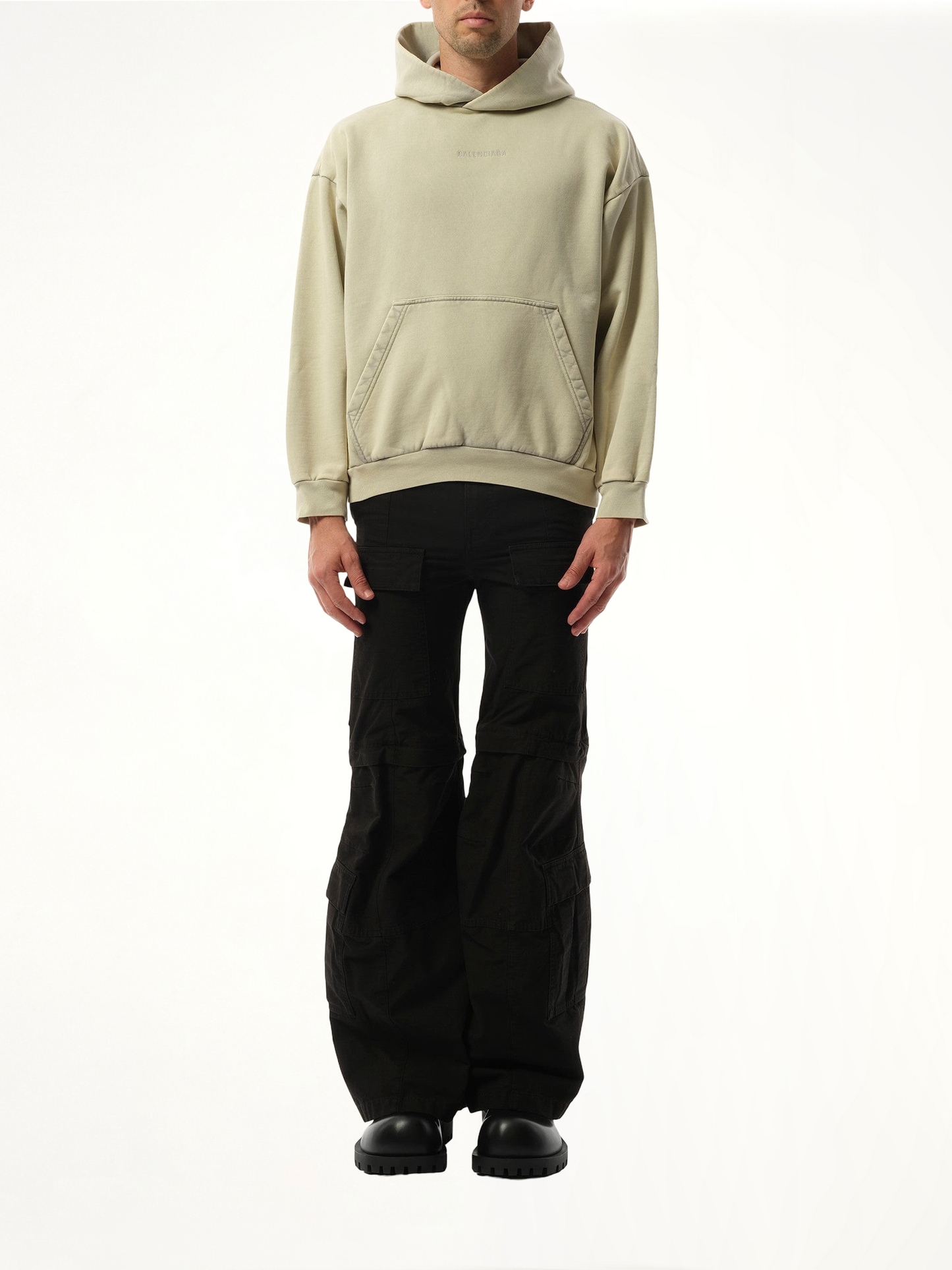 Back Embroidered Medium Fit Hoodie in Cement Grey