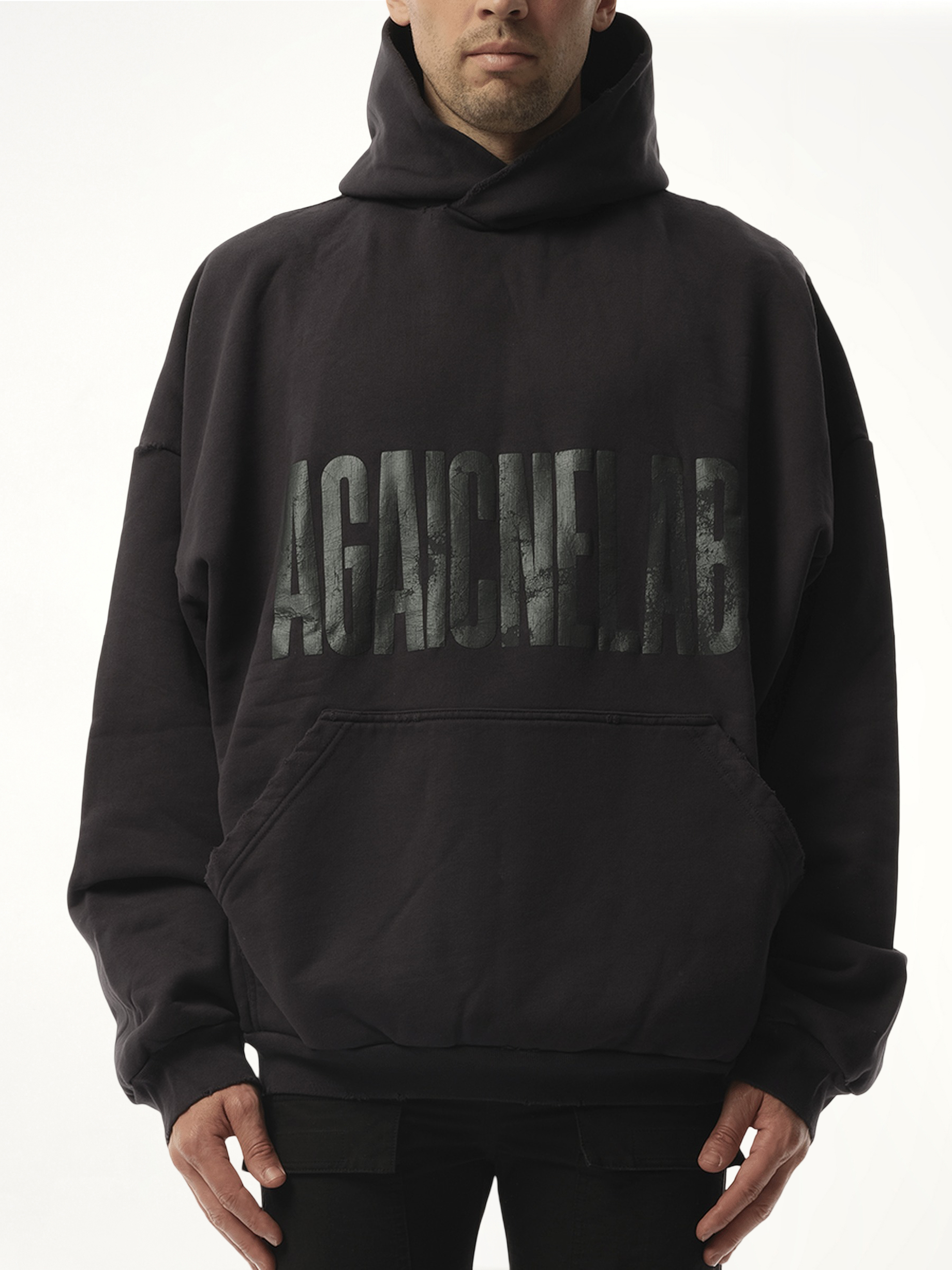 AGAICNELAB Large Fit Hoodie in Washed Black/Anthracite
