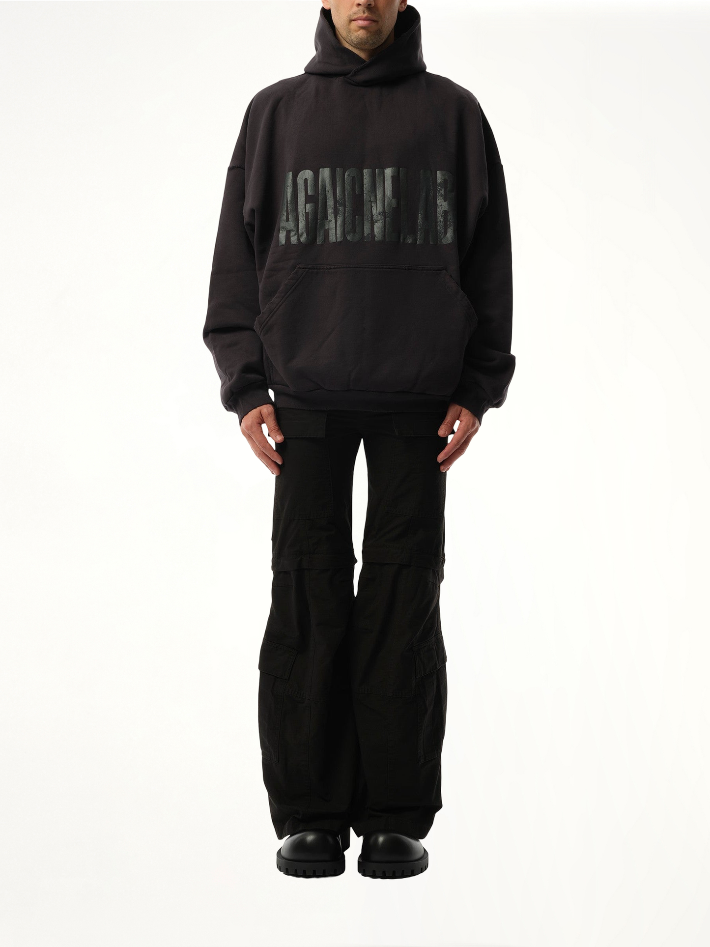 AGAICNELAB Large Fit Hoodie in Washed Black/Anthracite