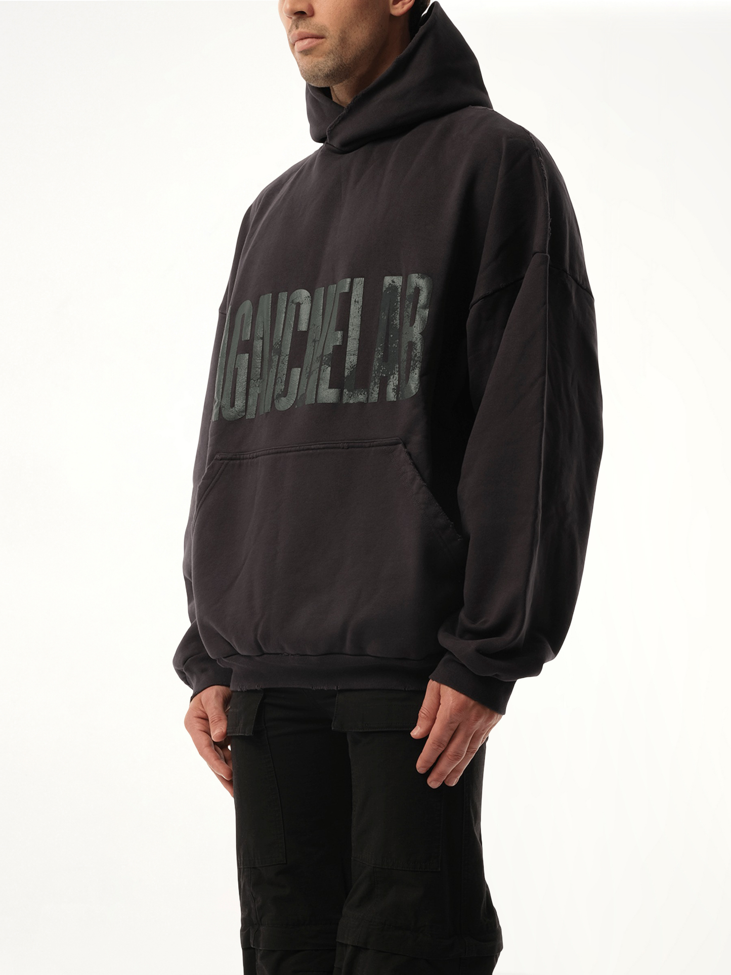 AGAICNELAB Large Fit Hoodie in Washed Black/Anthracite