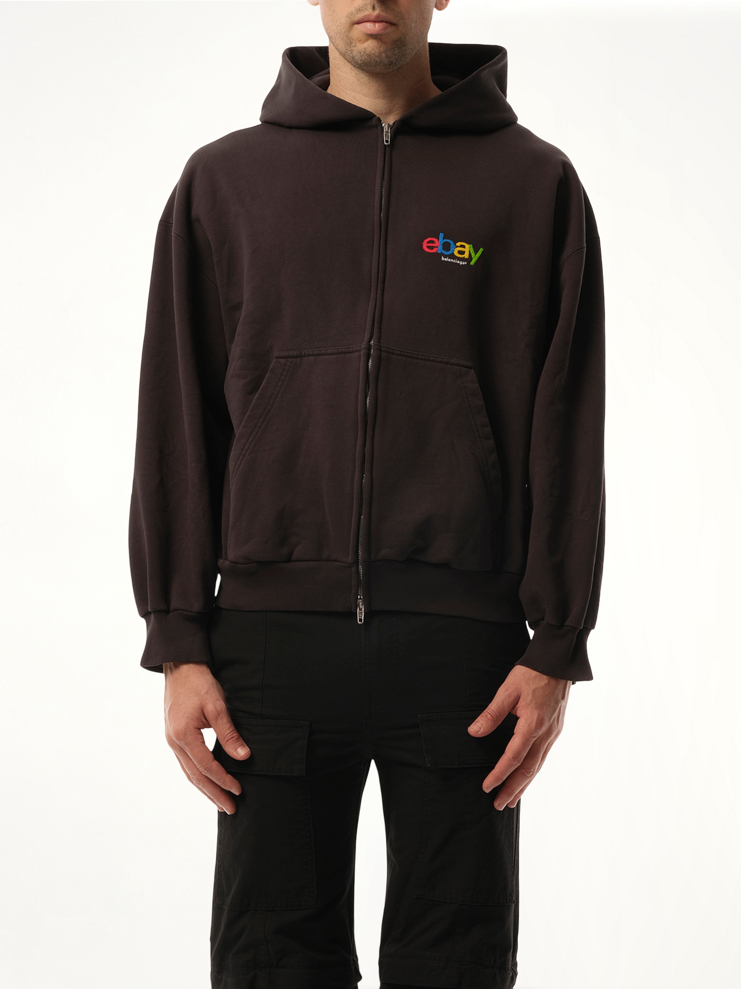 Ebay Zip-Up Hoodie in Washed Black