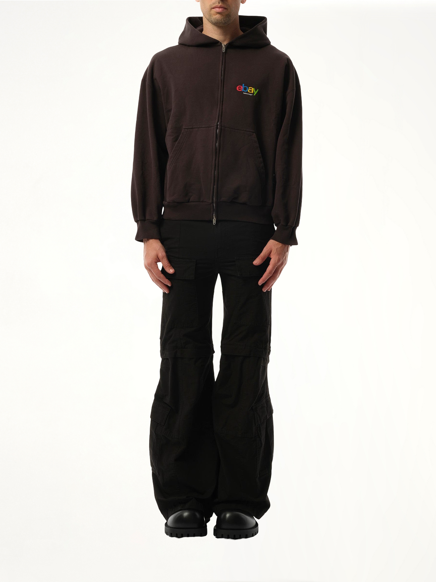 Ebay Zip-Up Hoodie in Washed Black