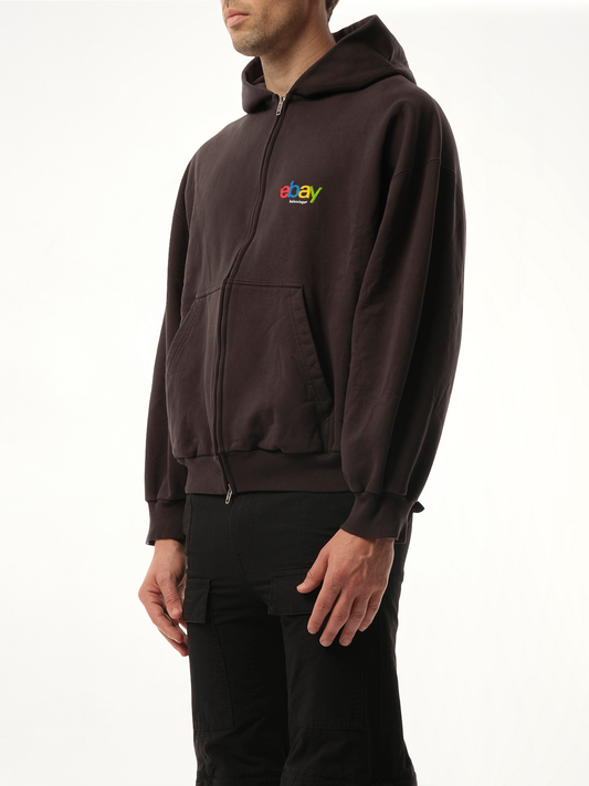 Ebay Zip-Up Hoodie in Washed Black