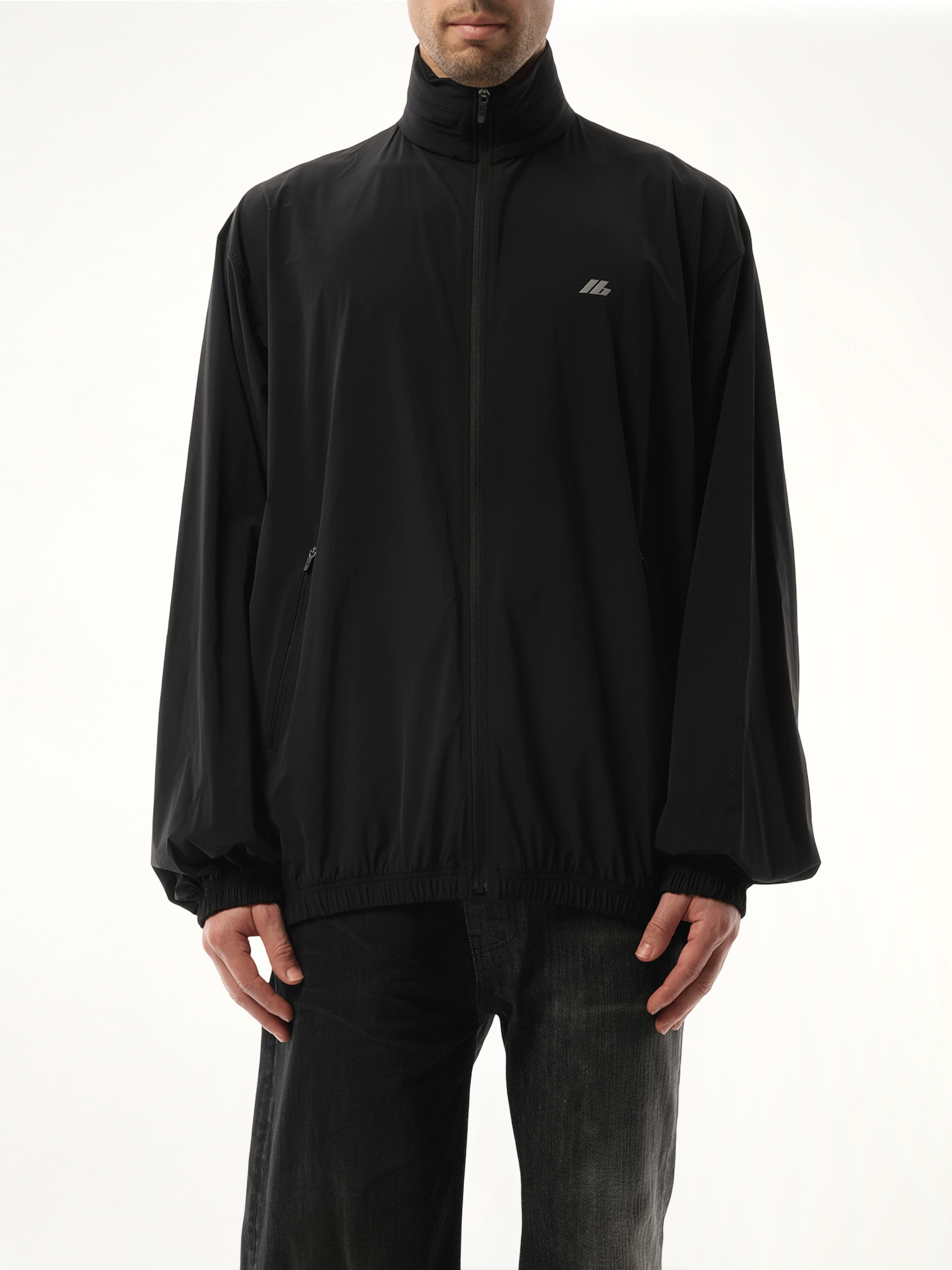 Stretch Nylon Windbreaker in Black