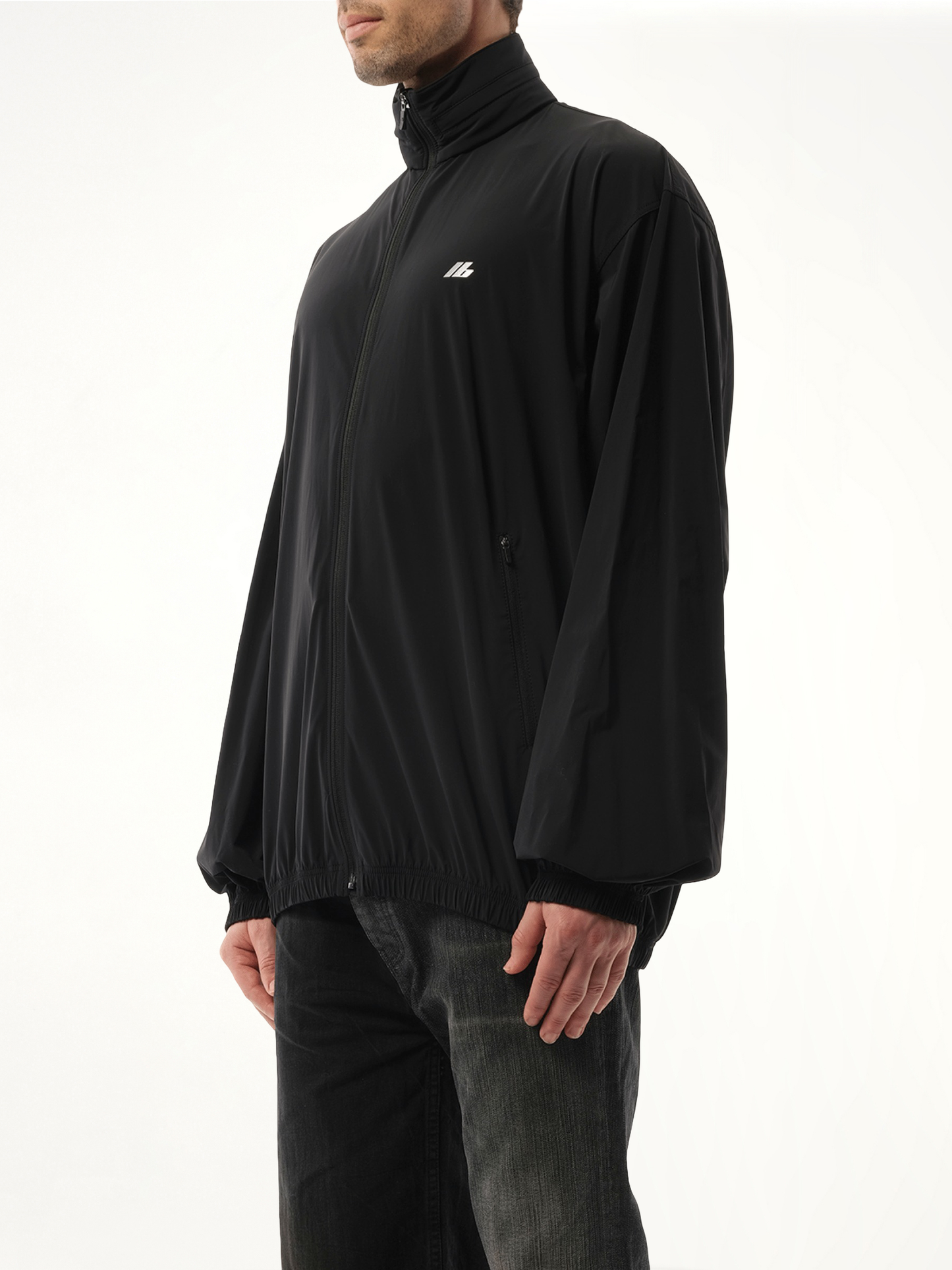 Stretch Nylon Windbreaker in Black